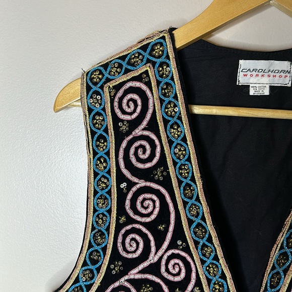 Vintage 70s beaded Embroidered vest by Carol Horn - Picture 3 of 11